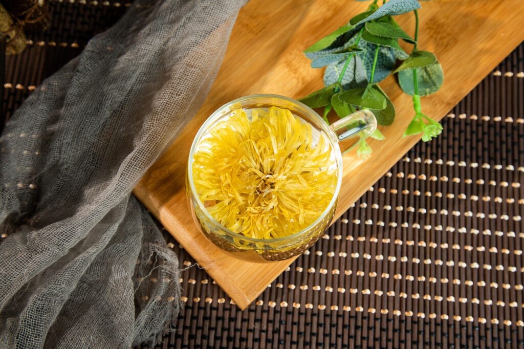 chrysanthemum, tea, chrysanthemum tea, tea on behalf of, tea cup, cup, sunshine